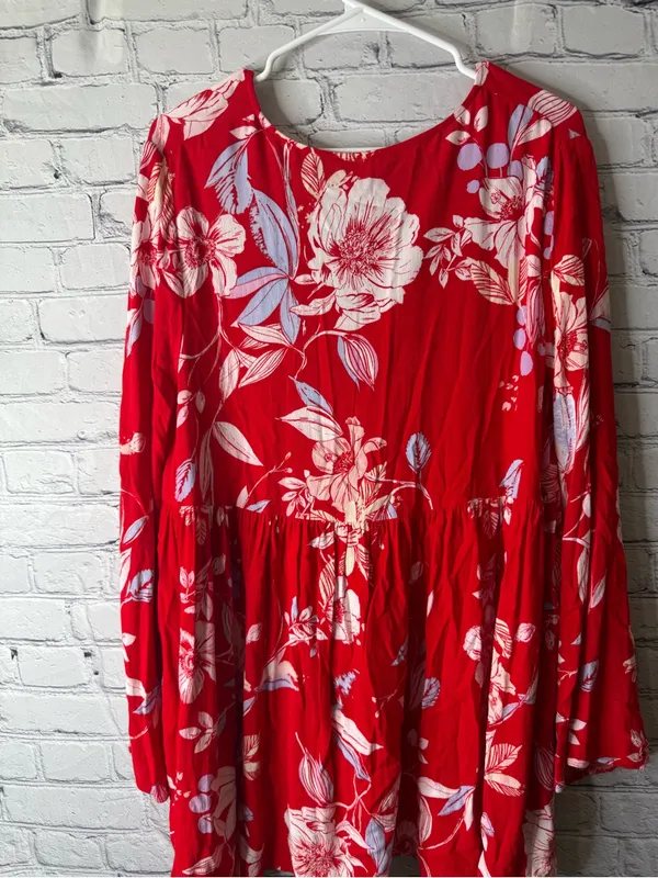 Free people Bella Red Floral V-Neck Babydoll Tunic - Image 6