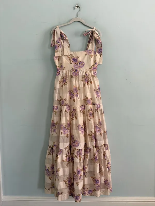 Zimmermann Rosa Striped Lilac Rose Picnic Dress Cotton Silk Maxi - Image 6
