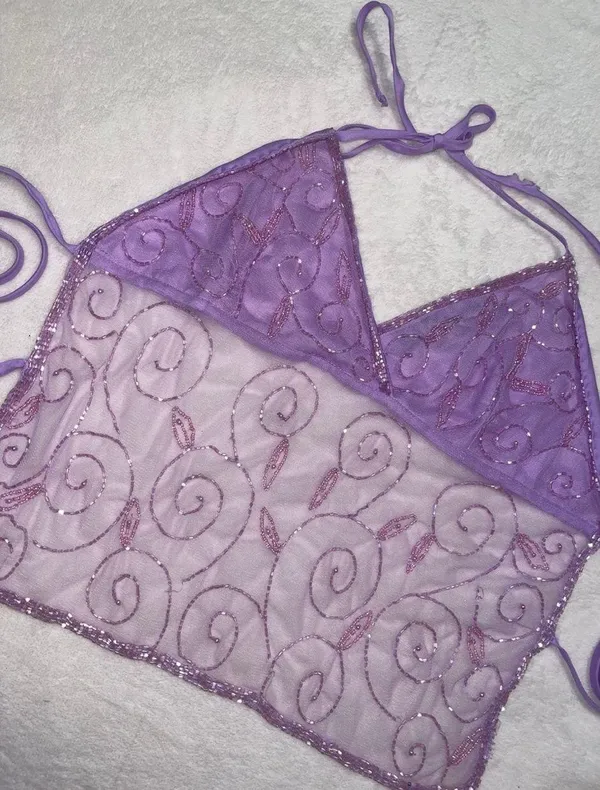 Passport purple y2k beaded tie halter top - Image 2