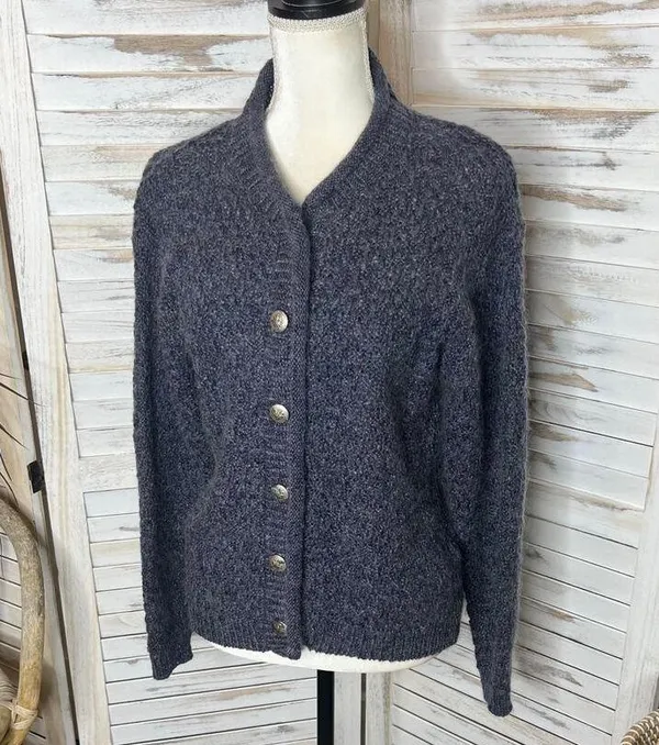 ALPS APPAREL VINTAGE M Mohair Wool Knit Button Front Sweater Cardigan Gray 90s - Image 5