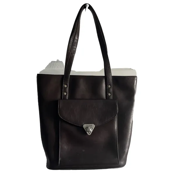 Vintage Guess Brown Triangular Turn Lock Pocket+Zip, Big Tote Shoulder Bag Purse - Image 2