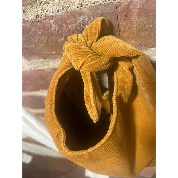 Merit Womens Yellow Corduroy Open Tie Strap Tote Bag 90s style - Image 4