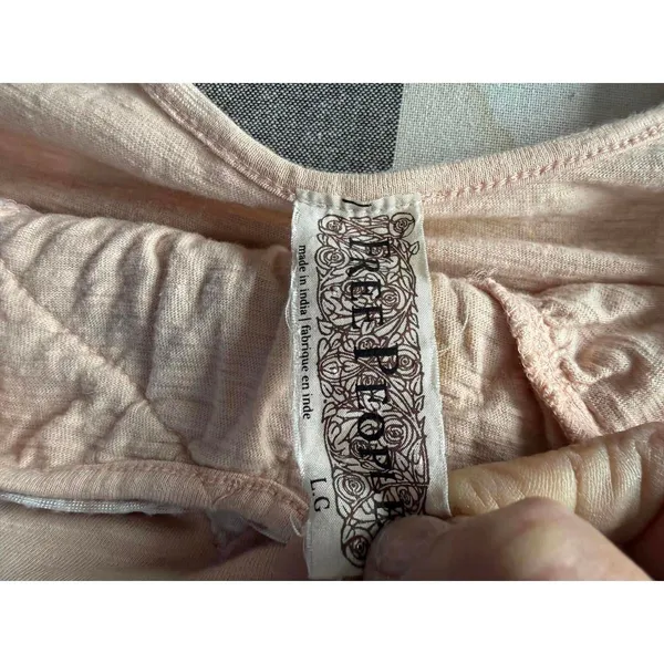 Free People Women's Peach Sleeveless Top with Embroidered Straps, Size LG - Image 4