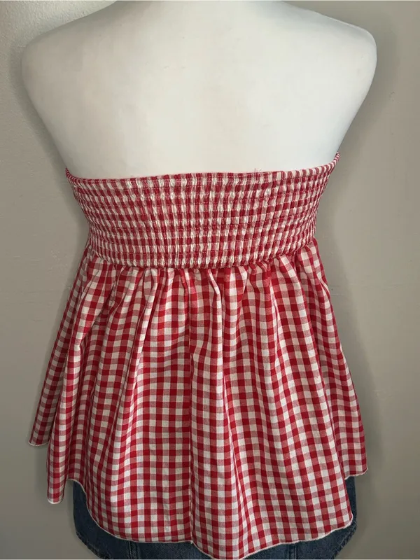 Strapless Red Gingham Tunic Top - Image 3