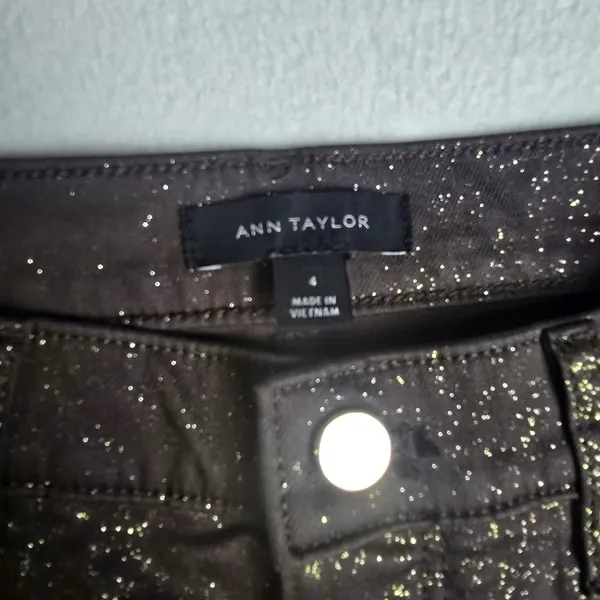 Ann Taylor Brown Gold‎ Metallic Foil High Rise Wide Leg Pants Size 4 Sparkle - Image 4