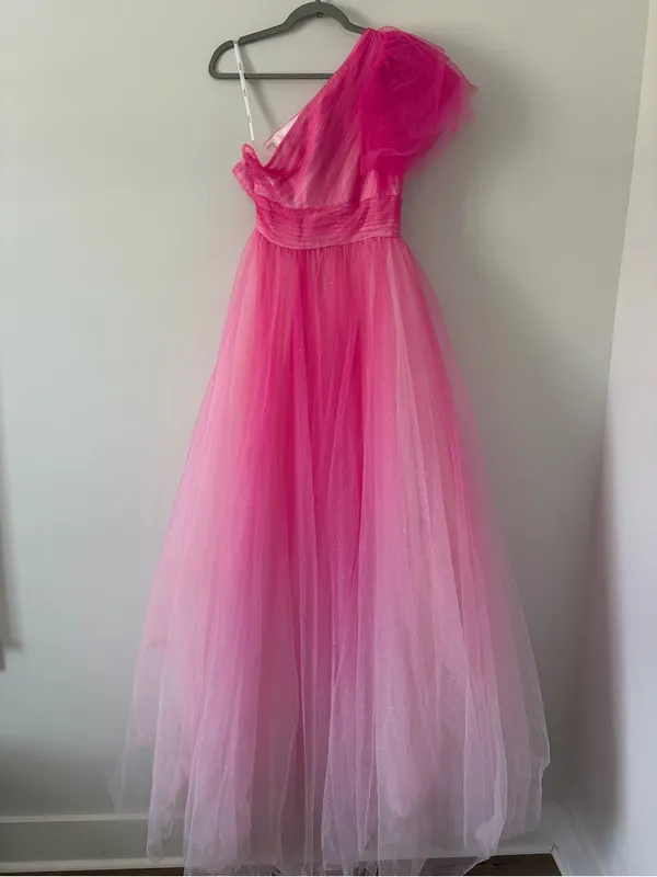 MAC DUGGAL 20377 Hot Pink Ombre Glitter One Shoulder Tulle Ball Gown Prom 6 - Image 6
