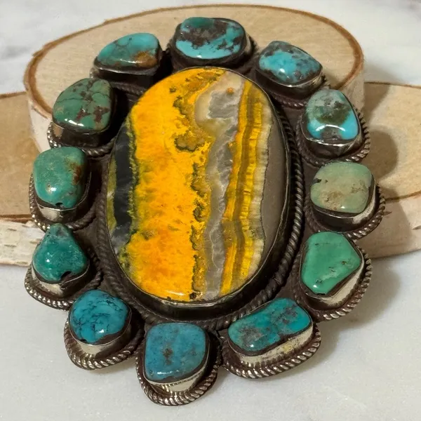 Pendant only - Bumblebee Jasper with Turquoise Large Size at 4” x 3” - Image 2