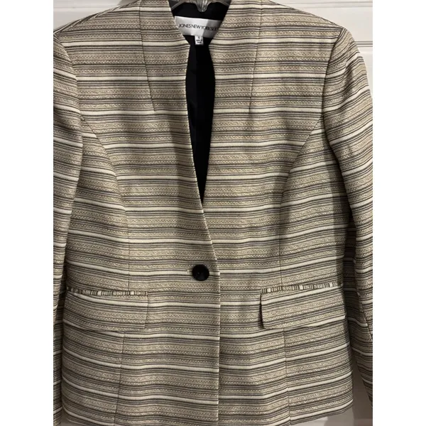 Jones New York Suit Blazer Womens 6 Gold Black Striped‎ Metallic Textured Jacket - Image 2