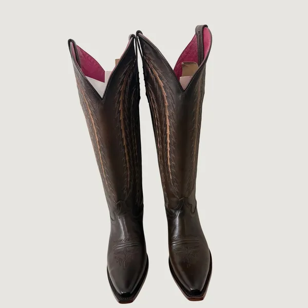 Rio‎ Grande Katya Greco Maple Brown Leather Embroidered Cowboy Boots Women 6 EE - Image 4