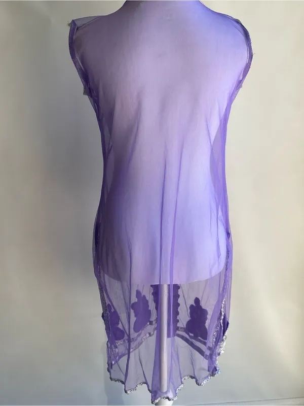 Sheer purple embroidered crystal gem applique embellished genie boho costume - Image 5
