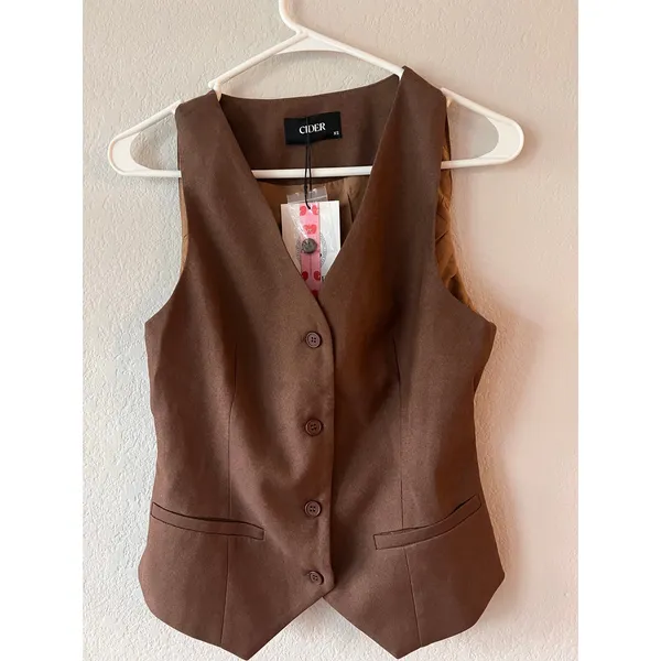 Cider NWT Brown Tailored Waistcoat Vest Button Front - Image 2