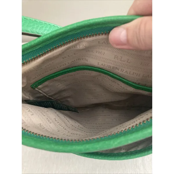 Lauren Ralph Lauren Leather Pebbled Crossbody Green Gold Hardware - Image 9