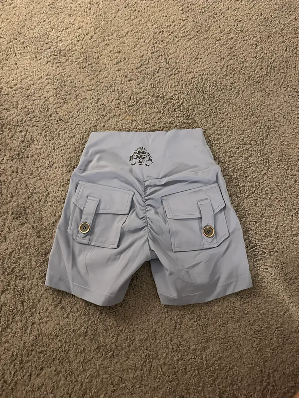 Blue Button Scrunch Workout Shorts - Image 3