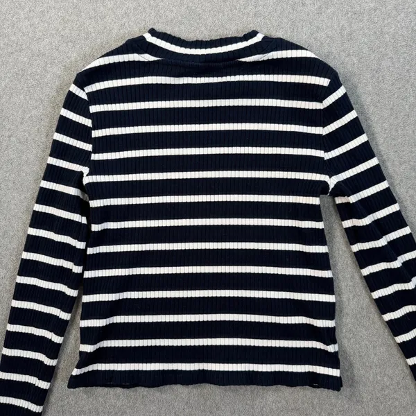 Banana Republic Women's XS Navy Blue White Striped Ribbed Mock Neck Top Stretch - Image 5