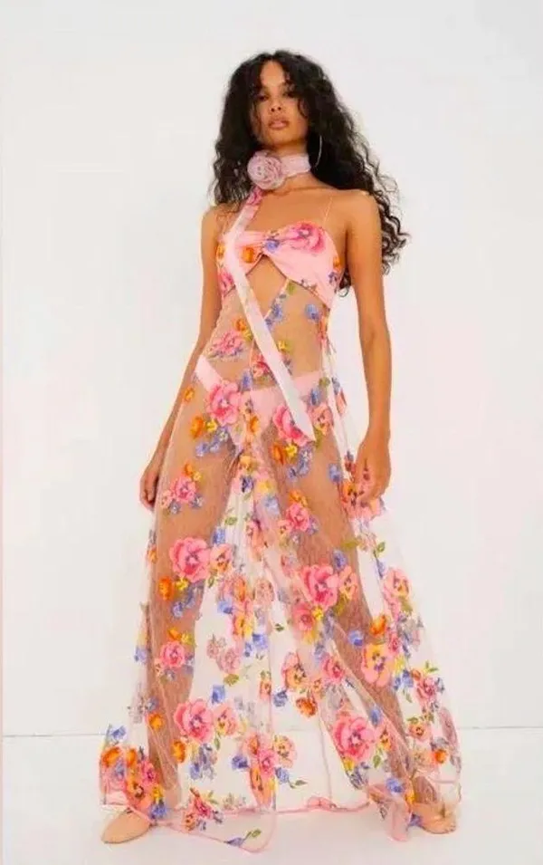For Love & Lemons Embroidered Maxi Detailed Floral Appliqué NWT Size XS NWT - Image 2