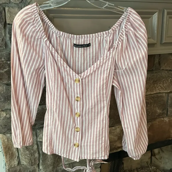 Abercrombie & Fitch Tie Front Stripe‎ Button Front Top, M - Image 3