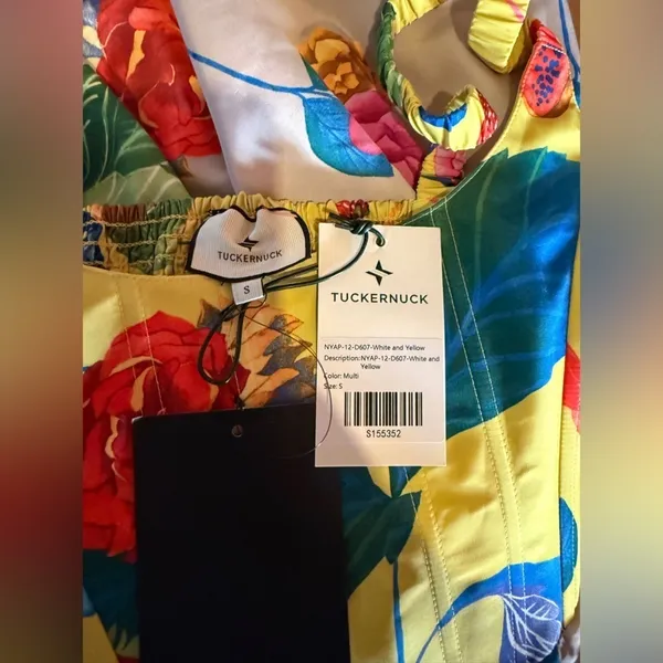 Tuckernuck Vivid Jardin Dominique Dress S Multi Yellow Floral Midi NWT - Image 7