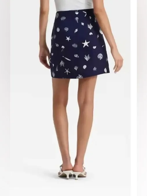 A New Day navy linen seashell nautical wrap skirt skort beach coastal cottage 6 - Image 3