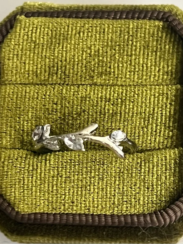 Silver Branch w/ Cubic Zirconia Stainless Steel Statement Band Size 6 - Image 2