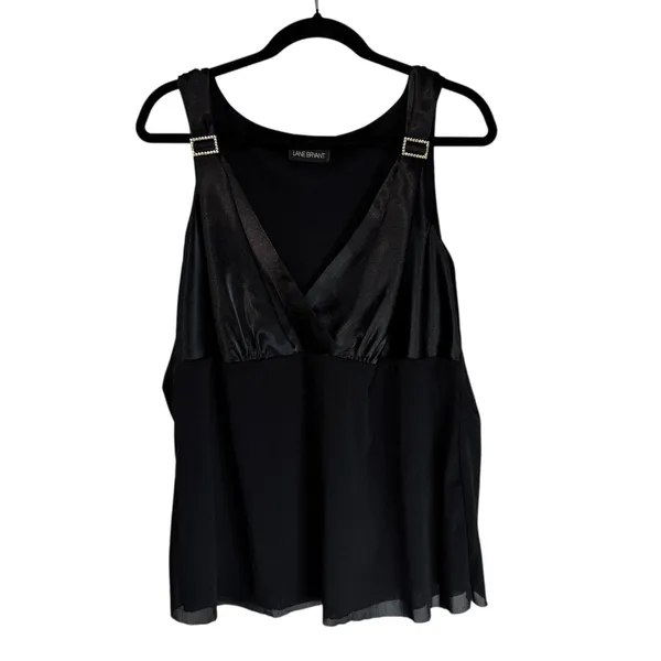Lane Bryant Black Satin Surplice Babydoll‎ Top Rhinestone Buckle Plus Size Tank - Image 6