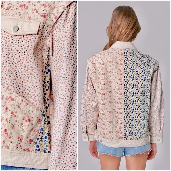 Blank NYC | Floral Patchwork Denim Tucker Jacket, XS - Image 3
