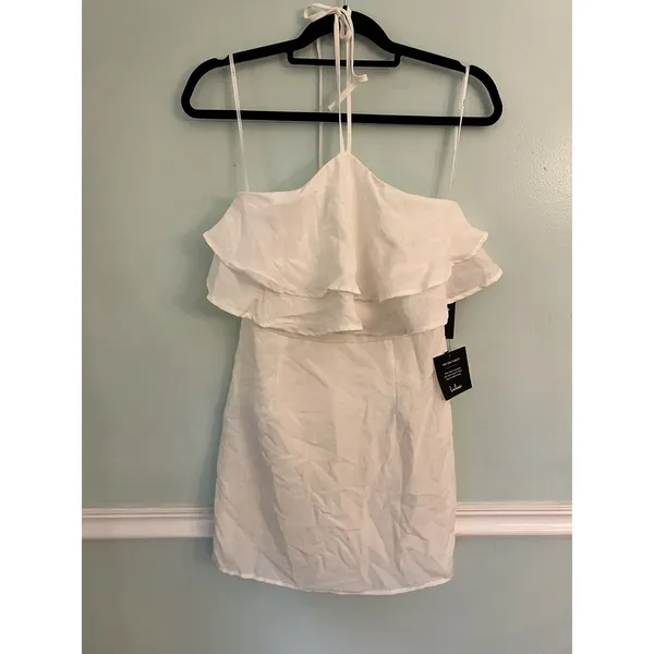 Lulus Halter White‎ purely simple ruffle mini Dress Size Small NWT - Image 3
