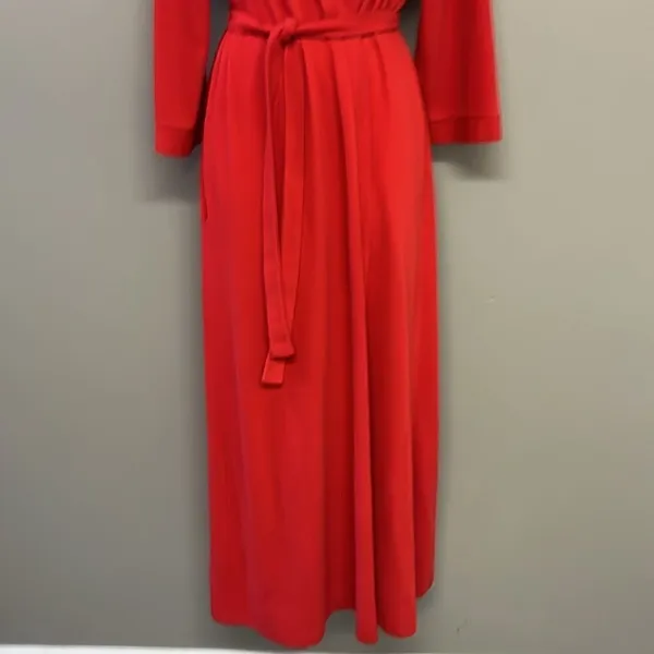 Vintage Vanity Fair Vibrant Red Full-Length Ribbed Wrap V-Neck Robe with Belt-Sm - Image 3