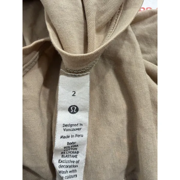 Lululemon Cates Tee Tan Beige Cropped Short Sleeve Pima Cotton‎ Shirt Womens 2 - Image 5