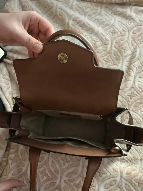 Michael Kors MK Logo Satchel • Brown & Tan • Structured Handbag - Image 6