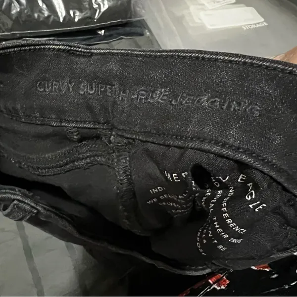 American Eagle Black The Dream Curvy Super Hi Rise‎ Distressed Denim Jeans - Image 9