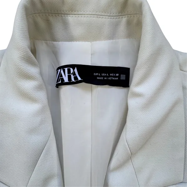 Zara Women White Double Breasted Blazer Womens Large Professional Workwear Chic - Image 3