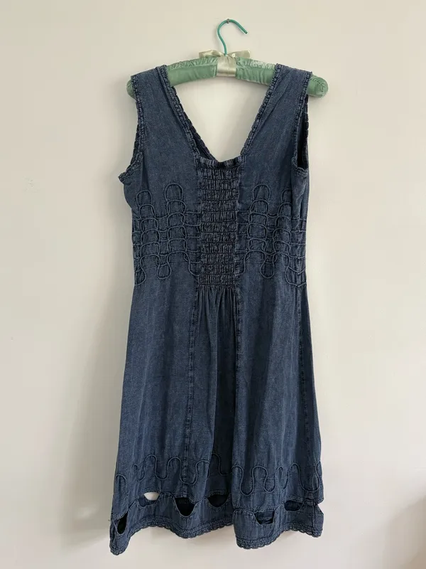 Vintage 90s Blanco V-Neck Cotton Soft Denim Cutout Dress Size Medium - Image 2