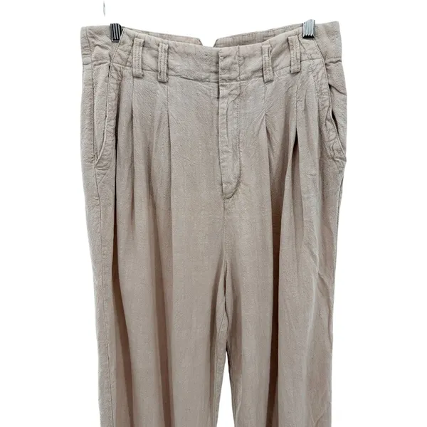 Free People Nothing To Say Pleated Linen Blend Trouser Pants Beige Blush 8 - Image 2