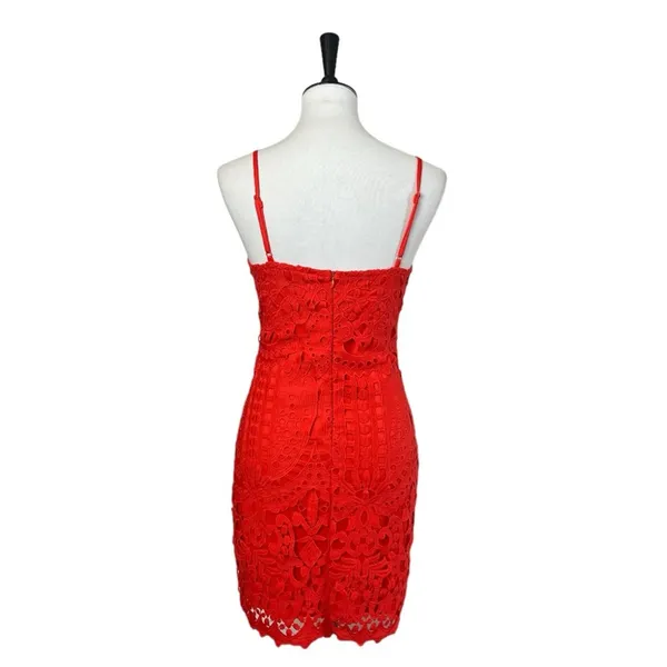 Lulus Mini Dress Lace Crochet Bodycon Spaghetti Strap Coral Women’s Size Small - Image 6