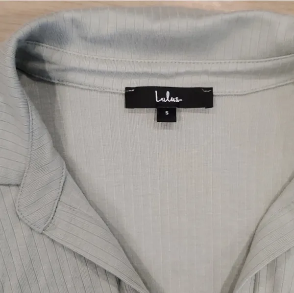Lulu's Lookin' Flirty Sage Green Ribbed Collared Short Sleeve Crop Top - Image 7