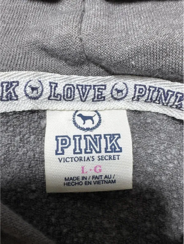 PINK Victoria's Secret Gray Zip Hoodie Neon Yellow Logo Size - Image 2
