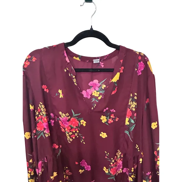 Old Navy Burgundy Floral Long Sleeve Semi-Sheer Shift Dress/Tunic Boho XXL - Image 11