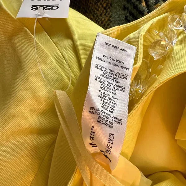 ASOS Mini Dress Womens 2 Yellow Crystal Embellished Pleated Summer Wedding Party - Image 6