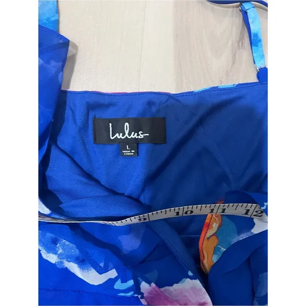 Lulus NWT Women Large Royal Blue Ladean Floral Print Ruffled Wrap Maxi Dress - Image 10