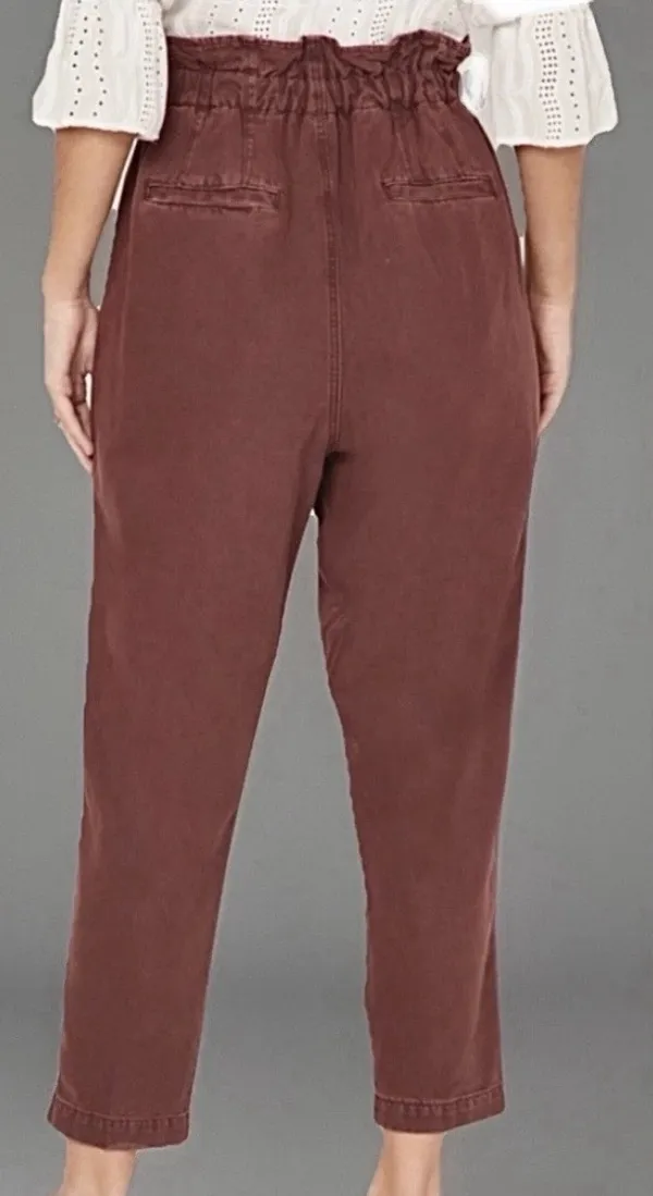 Free People NWOT Margate Pleated Paperbag Waist Burgundy Drawstring Pants, XS - Image 9