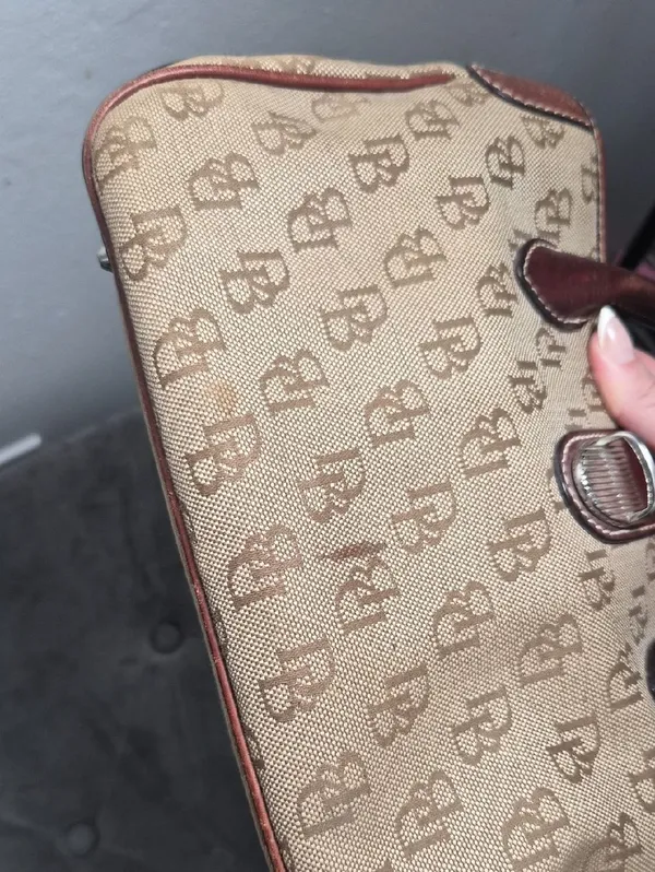Y2K Dooney & Bourke Purse Brown Monogram wLeather Trim Shoulder Bag Vintage - Image 16