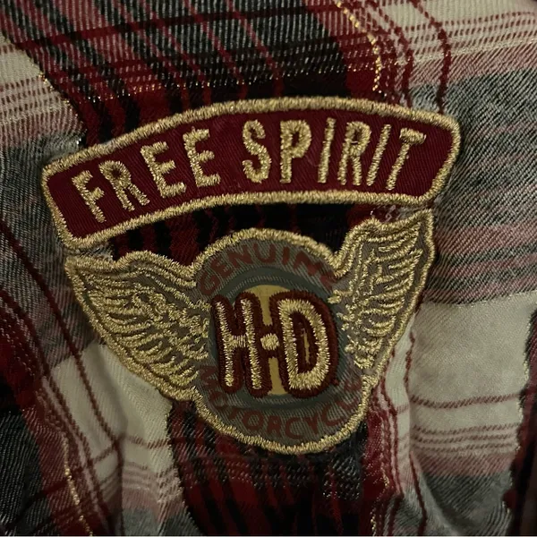 🏍️ Harley Davidson Red Plaid Hooded Long Sleeve Shirt Size Small🏍️ - Image 3