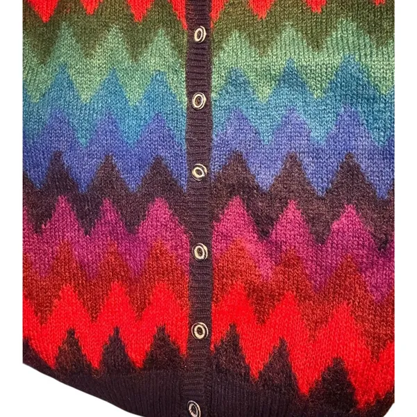 Vintage Jeanne Pierre Mohair Wool Cardigan Womens Medium Multicolor 90s Zigzag - Image 4