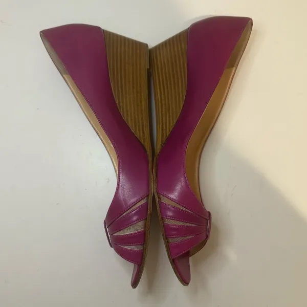 CHRISTIAN LOUBOUTIN Vintage Y2K Fuchsia Purple Peep-Toe Wedges Mesh Cutouts 40.5 - Image 5