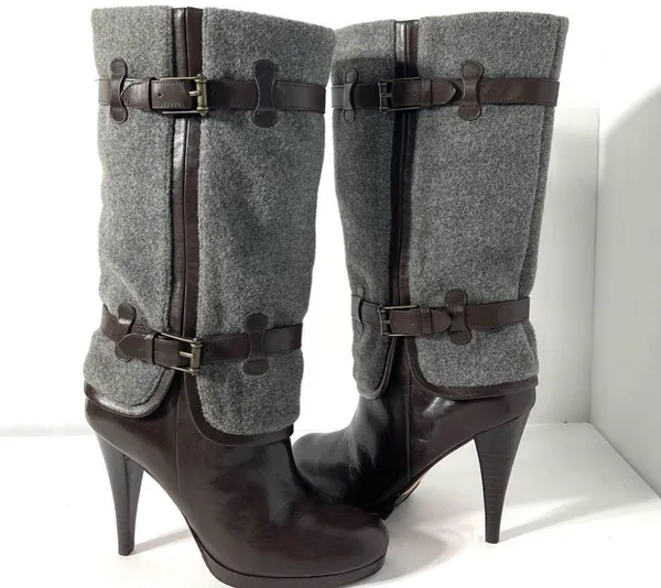 Kennedy Wool/Leather Boots Gray Brown Size 8B - Image 2