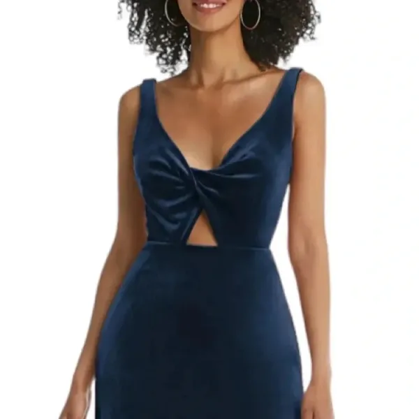 Dessy Lovely Velvet Twist Front Cutout Maxi Dress Midnight Blue Size 2 NWT - Image 9