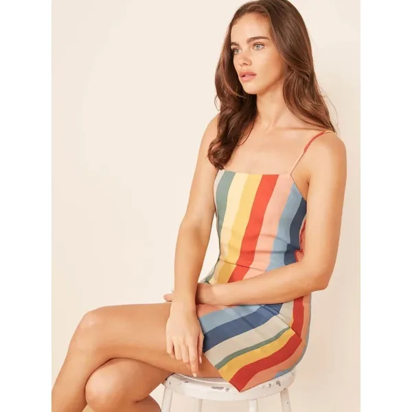 Reformation Lindsay Multicolor Rainbow Striped Sleeveless Camisole Dress Size 0 - Image 2