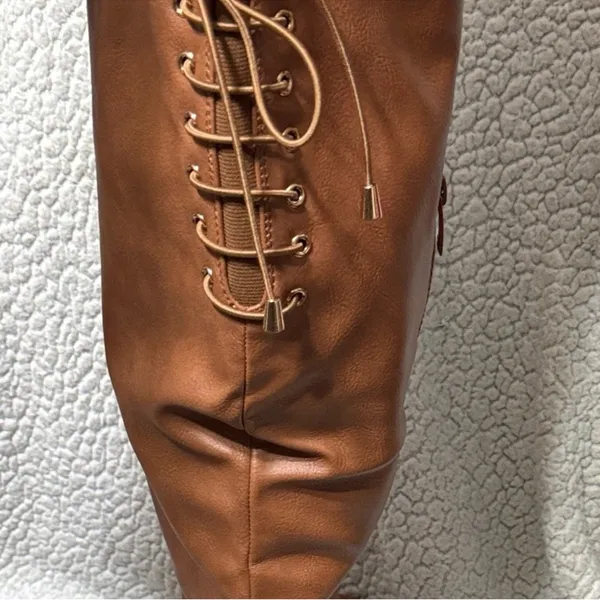 TOP Moda Brown Lace-Up Women's over the Knee Boots - Image 5