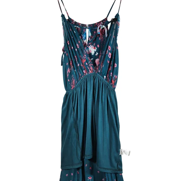 Fate Floral Maxi Dress Teal‎ Blue Pink Spaghetti Strap Elastic Waist M Halter - Image 9