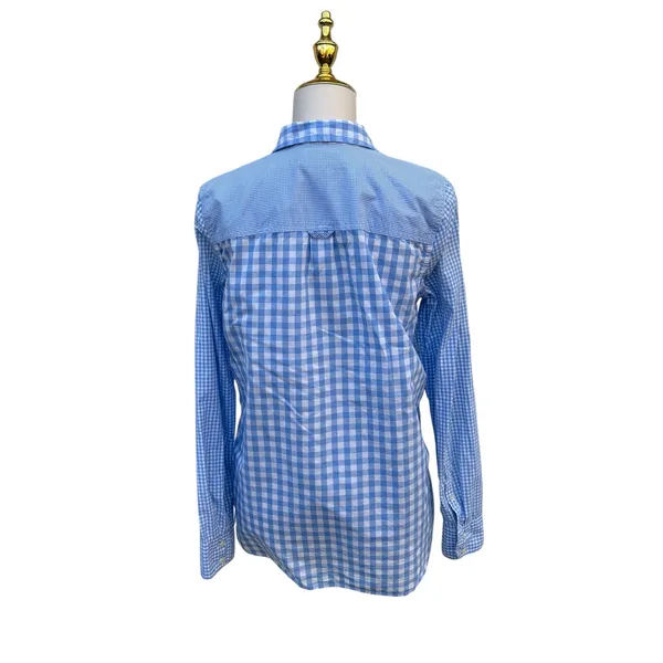 J.Crew Boy Shirt 8‎ Blue White Mixed Gingham Check Button Down Cotton Preppy - Image 5